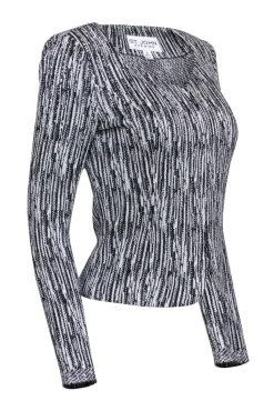 St. John - White & Black Metallic Knit Jacket w/ Rhinestones Sz 2