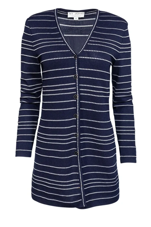 St. John Collection - Navy Knit Cardigan w/ Stripes Sz P