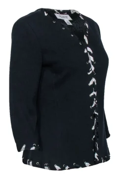 St. John Collection - Navy Blue Textured Cardigan w/ Ribbon Trim Sz 6