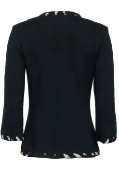 St. John Collection - Navy Blue Textured Cardigan w/ Ribbon Trim Sz 6