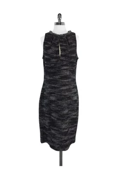 St. John Couture - Black & Silver Metallic Sleeveless Dress Sz 12