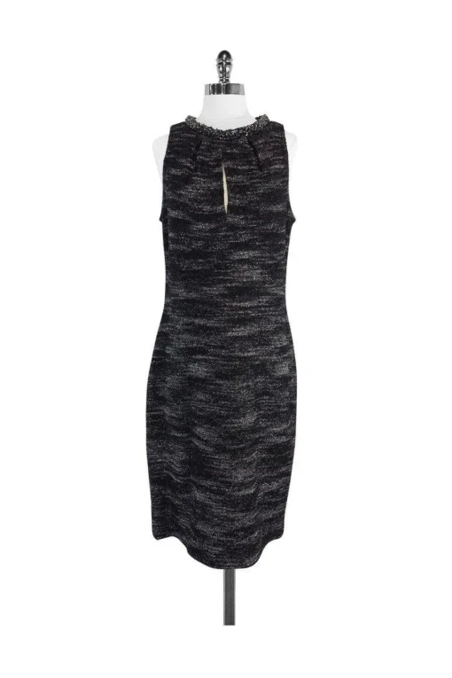 St. John Couture - Black & Silver Metallic Sleeveless Dress Sz 12