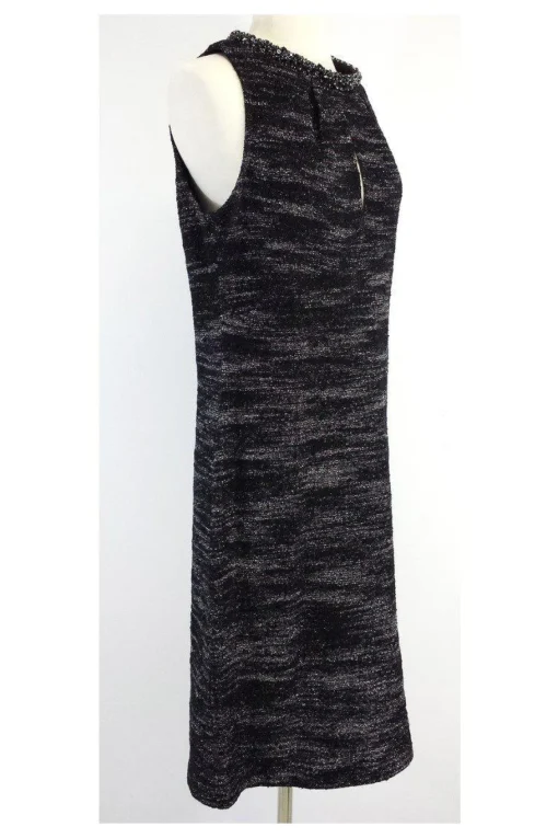 St. John Couture - Black & Silver Metallic Sleeveless Dress Sz 12