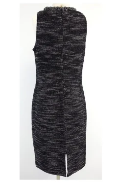 St. John Couture - Black & Silver Metallic Sleeveless Dress Sz 12