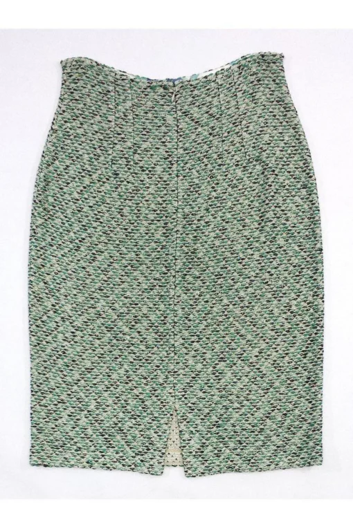 St. John Couture - Green & Tan Metallic Tweed Skirt Sz 12