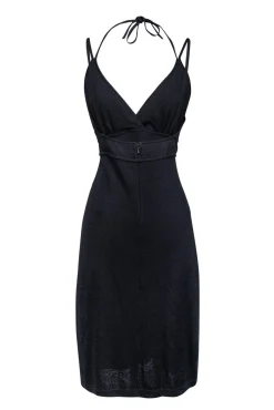 St. John Evening - Black Halter Plunge Dress Sz 12