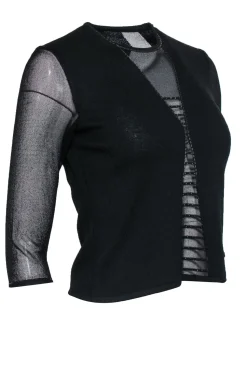 St. John Evening - Black Knit Sweater Top w/ Sheer Opening Sz 0