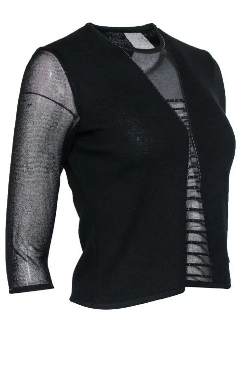 St. John Evening - Black Knit Sweater Top w/ Sheer Opening Sz 0