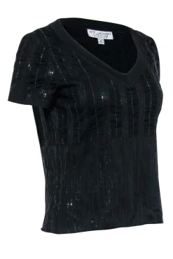 St. John Evening - Sparkly Black Knit Short Sleeve Shirt Sz M