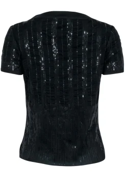 St. John Evening - Sparkly Black Knit Short Sleeve Shirt Sz M