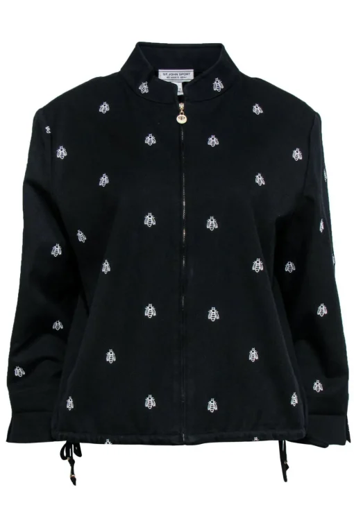 St. John Sport - Black Bee Embroidered Zip-Up Jacket Sz L