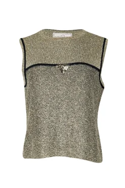St. John Sport - Green & Metallic Gold Knit Tank Top Sz M