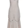 Staud - Beige Linen Midi Dress w/ Tortoise Button Trim Sz 4