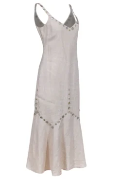 Staud - Beige Linen Midi Dress w/ Tortoise Button Trim Sz 4