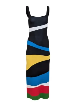 Staud - Black & Multi Color Print Sleeveless Maxi Dress Sz S
