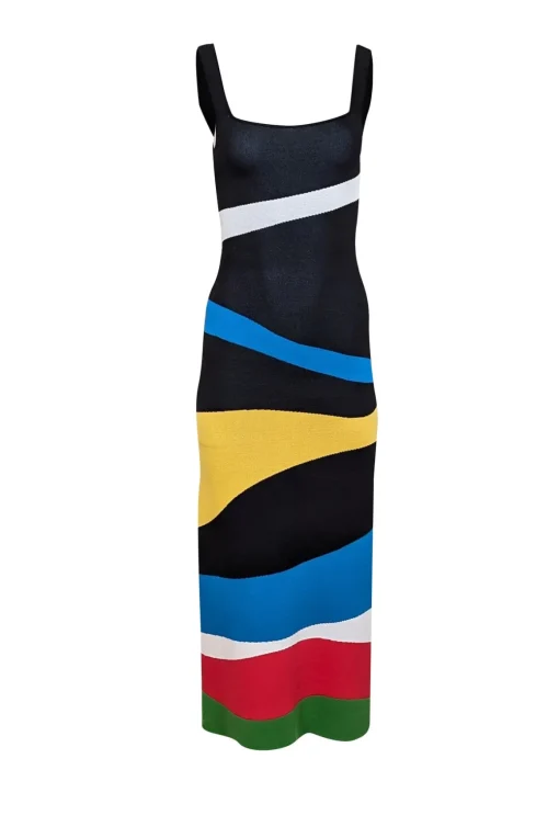 Staud - Black & Multi Color Print Sleeveless Maxi Dress Sz S