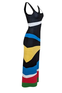 Staud - Black & Multi Color Print Sleeveless Maxi Dress Sz S