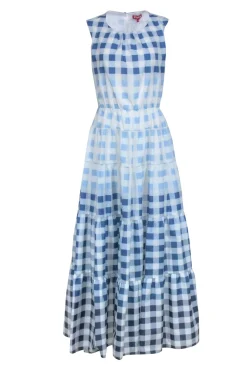Staud - Blue Checkered Sleeveless Open Back Dress Sz L