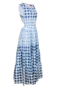 Staud - Blue Checkered Sleeveless Open Back Dress Sz L