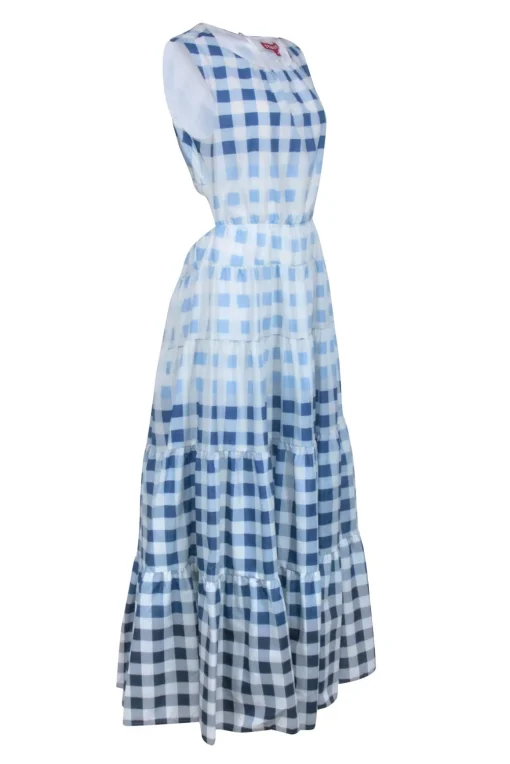 Staud - Blue Checkered Sleeveless Open Back Dress Sz L