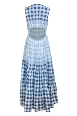 Staud - Blue Checkered Sleeveless Open Back Dress Sz L
