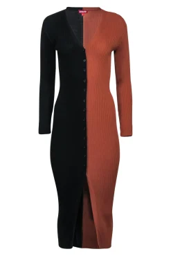 Staud - Brown & Black Color Block Ribbed Knit Dress Sz S