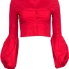 Staud - Red Poplin Long Sleeve "Monica" Cropped Top Sz XS