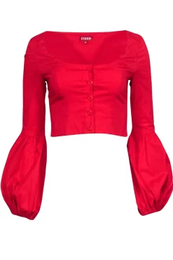 Staud - Red Poplin Long Sleeve "Monica" Cropped Top Sz XS