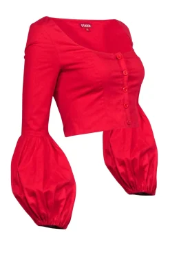 Staud - Red Poplin Long Sleeve "Monica" Cropped Top Sz XS