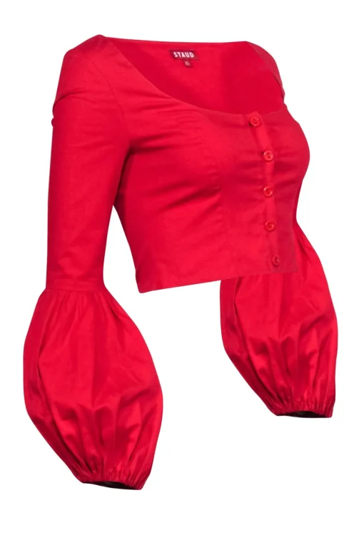 Staud - Red Poplin Long Sleeve "Monica" Cropped Top Sz XS