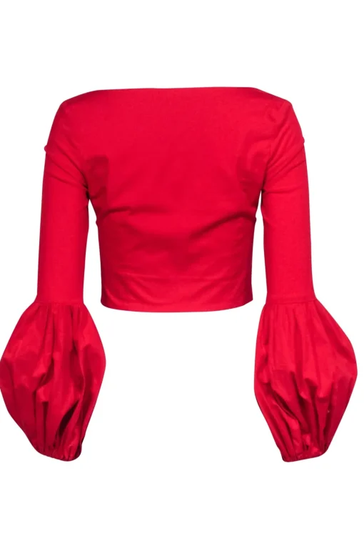 Staud - Red Poplin Long Sleeve "Monica" Cropped Top Sz XS