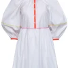 Staud - White Long Sleeve Babydoll Mini Dress w/ Colorful Trim Sz S