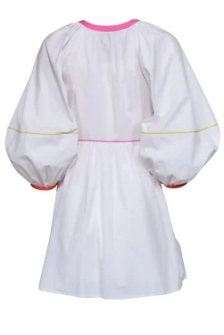 Staud - White Long Sleeve Babydoll Mini Dress w/ Colorful Trim Sz S