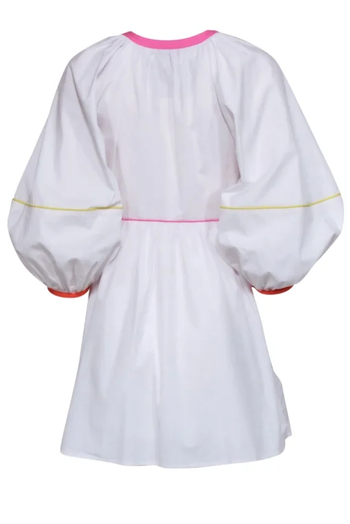 Staud - White Long Sleeve Babydoll Mini Dress w/ Colorful Trim Sz S