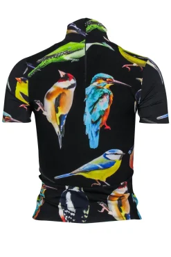 Stella McCartney - Black w/ Multicolor Bird Print Mock Neck Top Sz 0