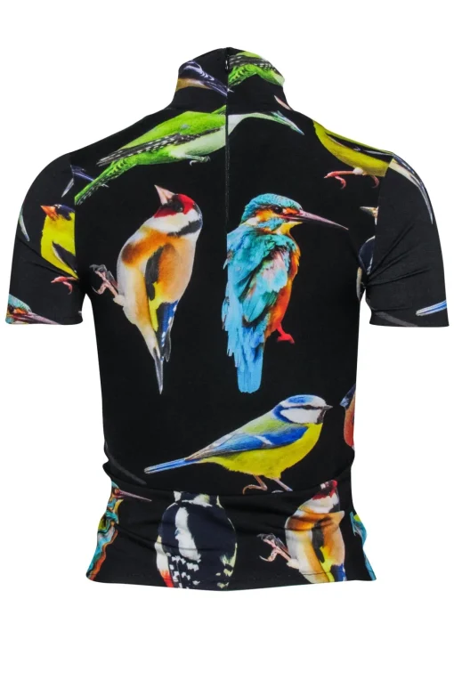 Stella McCartney - Black w/ Multicolor Bird Print Mock Neck Top Sz 0