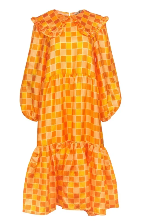 Stella Nova - Yellow & Orange Checkered Long Sleeve Shift Dress Sz 6
