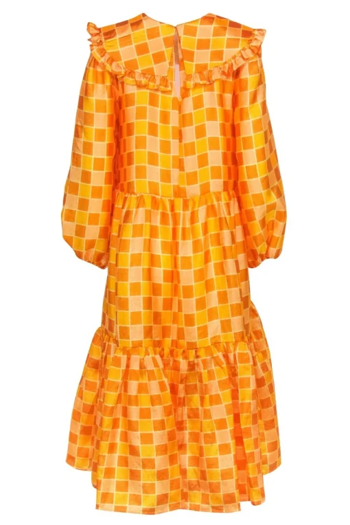 Stella Nova - Yellow & Orange Checkered Long Sleeve Shift Dress Sz 6