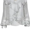 Stevie May - White & Silver Ruffle Long Sleeve Blouse Sz S