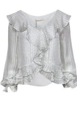Stevie May - White & Silver Ruffle Long Sleeve Blouse Sz S