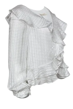 Stevie May - White & Silver Ruffle Long Sleeve Blouse Sz S