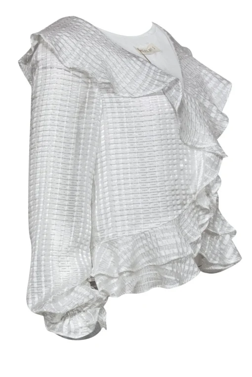 Stevie May - White & Silver Ruffle Long Sleeve Blouse Sz S