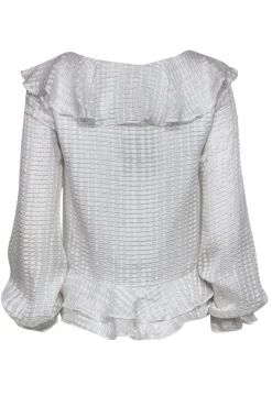 Stevie May - White & Silver Ruffle Long Sleeve Blouse Sz S