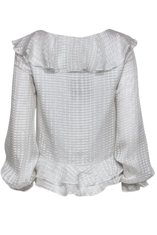 Stevie May - White & Silver Ruffle Long Sleeve Blouse Sz S