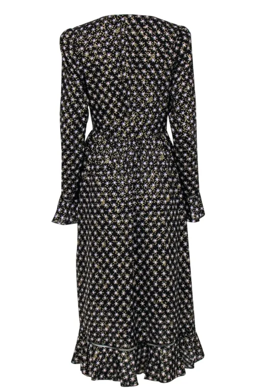 Stine Goya - Black & Star Print Long Sleeve Maxi Dress w/ Flounce Sz S