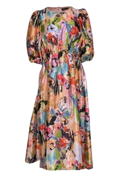 Stine Goya - Peach & Multi Color Print Puff Sleeve Dress Sz XS