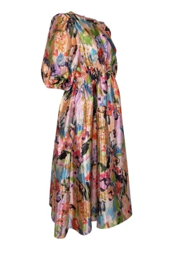 Stine Goya - Peach & Multi Color Print Puff Sleeve Dress Sz XS