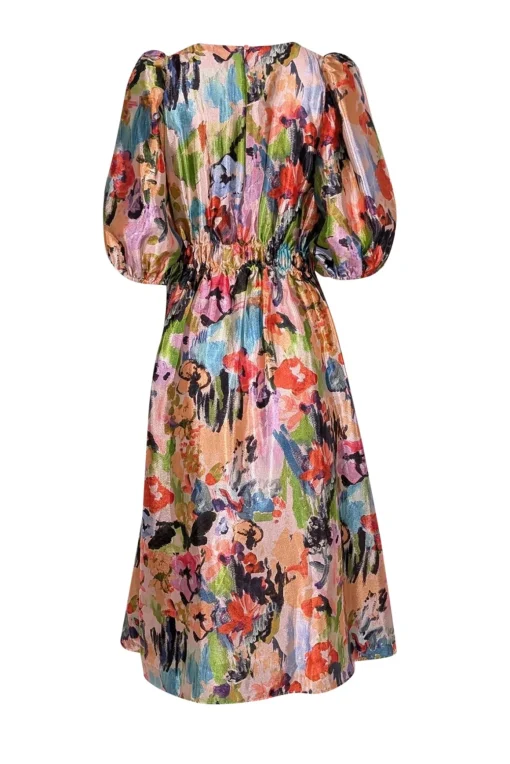Stine Goya - Peach & Multi Color Print Puff Sleeve Dress Sz XS