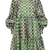 Stine Goya - Pink & Green Checkered Print PuffSleeve Dress Sz XS
