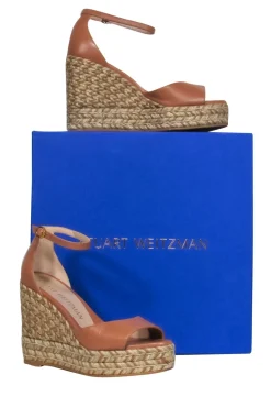 Stuart Weitzman - Beige Leather Espadrille Platform Wedges Sz 7.5
